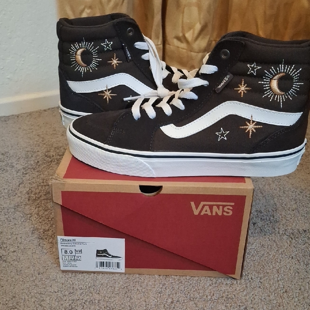 Vans Black and White High-Top Sneakers with Classic Stripe